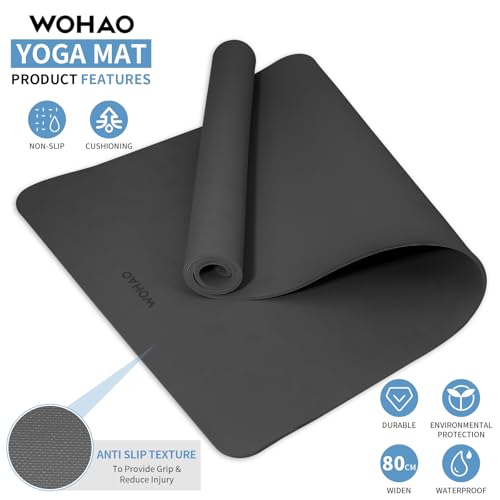WOHAO Extra Wide & Thick 8mm Yoga Mat, 72"x31.5" Large Non Slip Exercise Mat, Premium POE Material for Superior Cushioning...