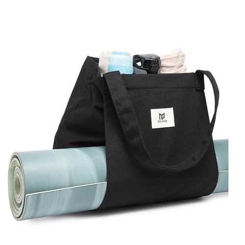 Moyaqi Canvas Tote Bag with Yoga Mat Carrier Pocket Carryall Shoulder Bag for Office, Workout, Pilates, Travel, Beach and Gym