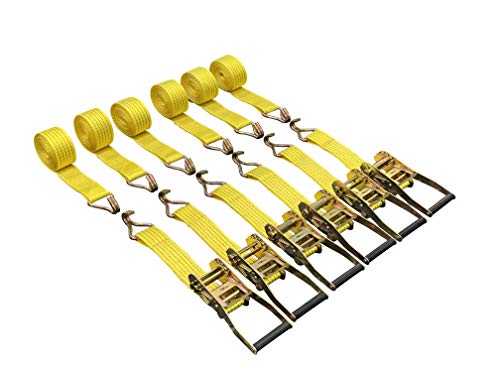 Ratchet Tie Down Straps, 2 in x 15 ft, 5,000 lb Breaking Strength, J-Hook, 6-Pack