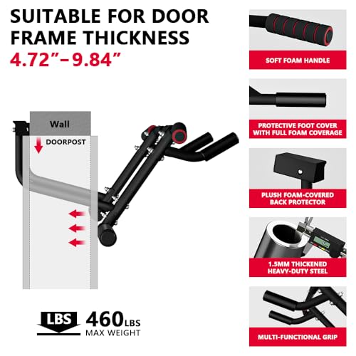 ONETWOFIT 2025 Upgrade Multi-Grip Pull Up Bar for Doorway - 460 lbs Heavy Duty Chin-Up Bar for Home Gym Exercise, Door Fra...