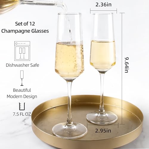 CZUMJJ Champagne Glasses Set of 12, Elegant Champagne Flutes, Modern Sparkling Wine Glasses for Home Bar, Wedding, Anniver...