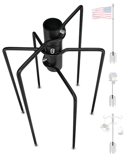 304 Stainless Steel Pole Stabilizer Stand Base: Heavy Duty with 6 Sharp Prongs for 0.7" to 1.1" Outdoor Bird Feeder House ...