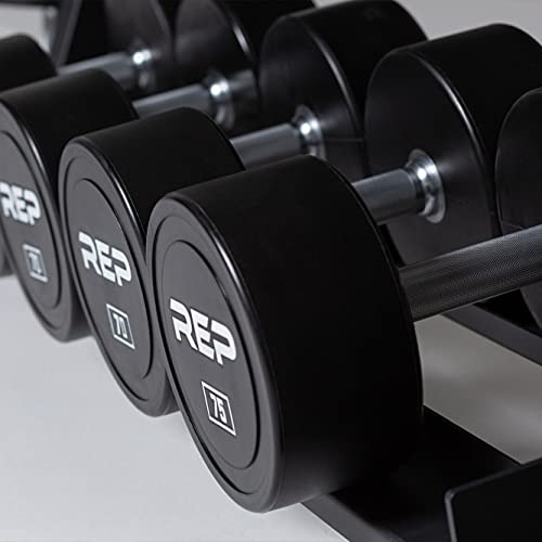 REP Fitness Urethane Coated Round Dumbbells, 5 to 100 lbs, Singles or Pairs, With or Without Rack, Steel Core, Rubber Enca...