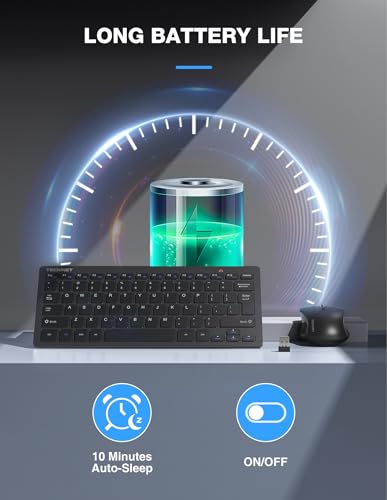 TECKNET Wireless Keyboard and Mouse Combo, Mini Cordless Computer Keyboard and Mouse Set 2.4GHz, Silent Adjustable 1600 DP...
