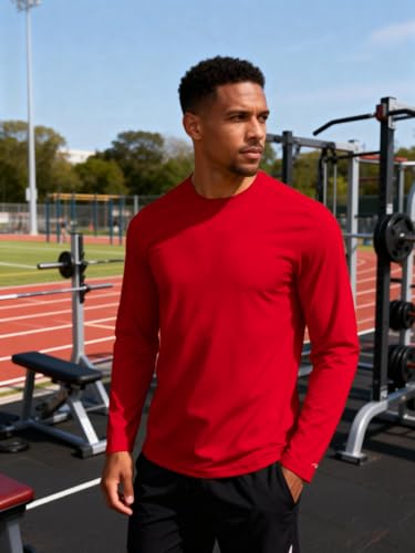 RGJU Long Sleeve Athletic Shirt Men Moisture Wicking Outdoor T-Shirt Dry Fit Running Tshirt Base Layer Tee Fitted