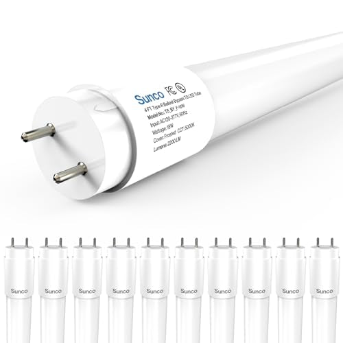 Sunco 10 Pack T8 LED Bulbs 4 Foot, Tube Light Bulbs Ballast Bypass, 48 Inch Fluorescent Replacement, 2200 LM, 18W, 5000K D...