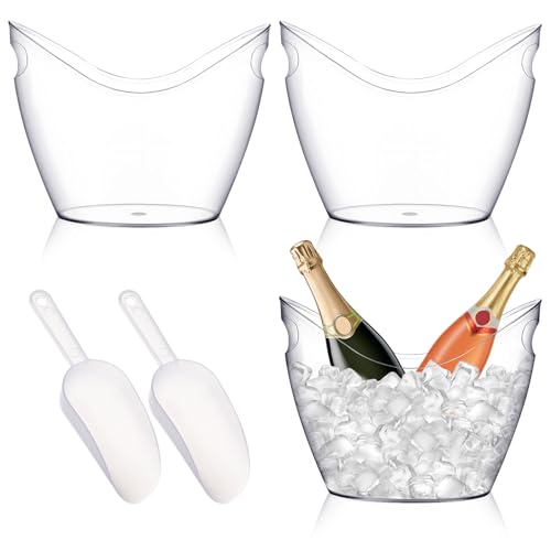LIQWEI 3 Pcs Ice Bucket, 4 Liter Champagne Wine Bucket with Scoops, Beer Buckets Beverage Bin Clear Acrylic Storage Tub fo...