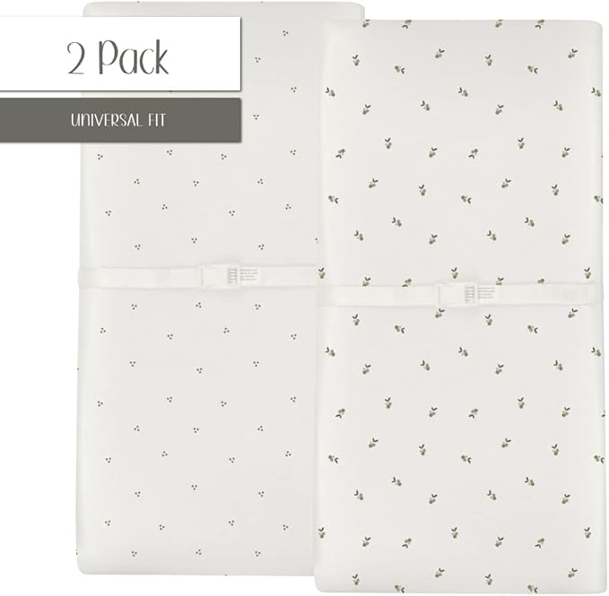 Ely's & Co. Patent Pending Waterproof Changing Pad Cover Sheets, 100% Cotton with Waterproof Lining – 2 Pack Fitted Cradle Sheet Set, Berry and Cluster Dot (Sage) 34” x 17”