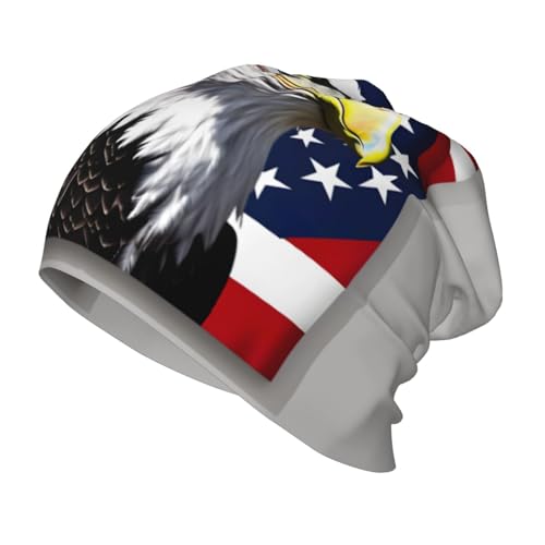 Bald Eagle Flag Print Beanie Hat Soft Thermal Cap Winter Headwear for Cold Indoor Outdoor Activities Black