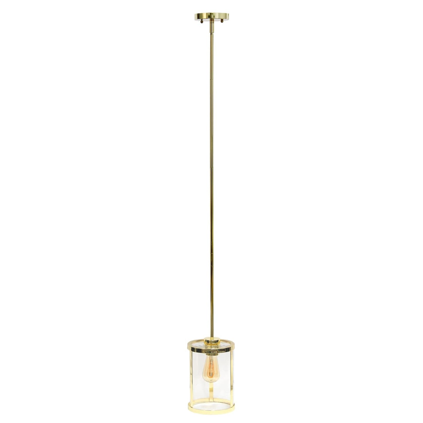 Elegant Designs Pendant Light, 1-Lt Metal and Clear Glass, 9.25in Adjustable, Gold, Model PT1010-GLD
