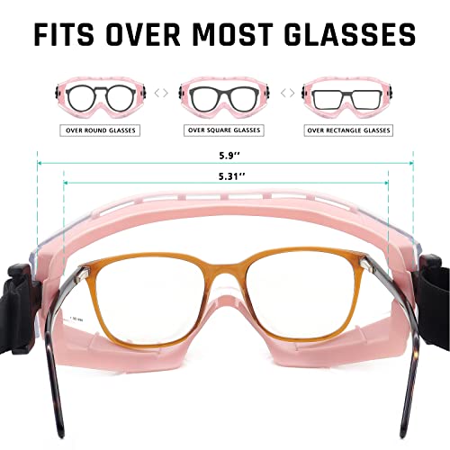 UKNOW Safety Goggles Over Glasses - Anti-Fog Clear Lens - ANSI Z87.1 Certified Eye Protection for Lab Work, Industrial Use