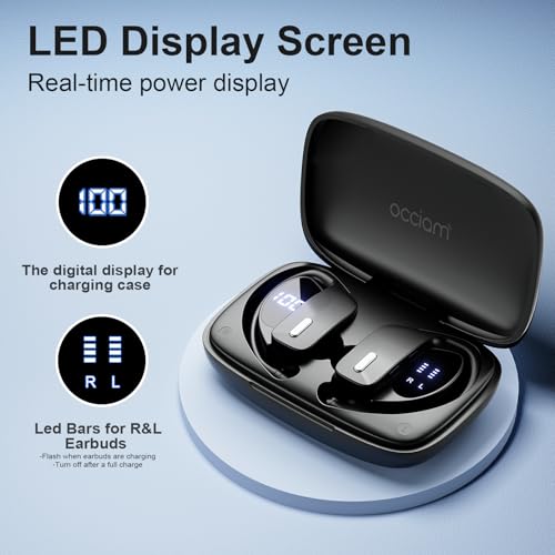 occiam Sport Wireless Earbuds Bluetooth Headphones 80hrs Playtime Deep Bass Ear Buds with Earhook Noise Cancelling Mic Wat...