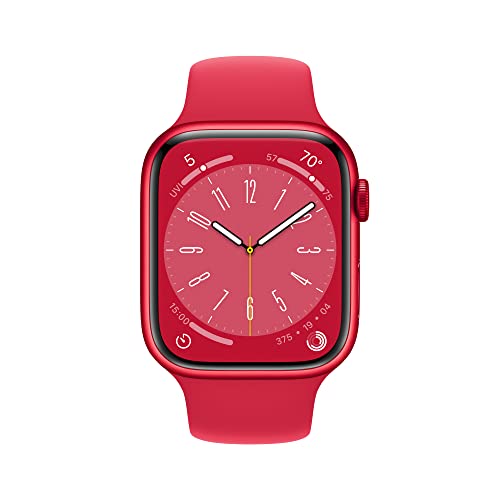 Apple Watch Series 8 [GPS, 45mm] - Red Aluminum Case with Red Sport Band, M/L (Renewed)