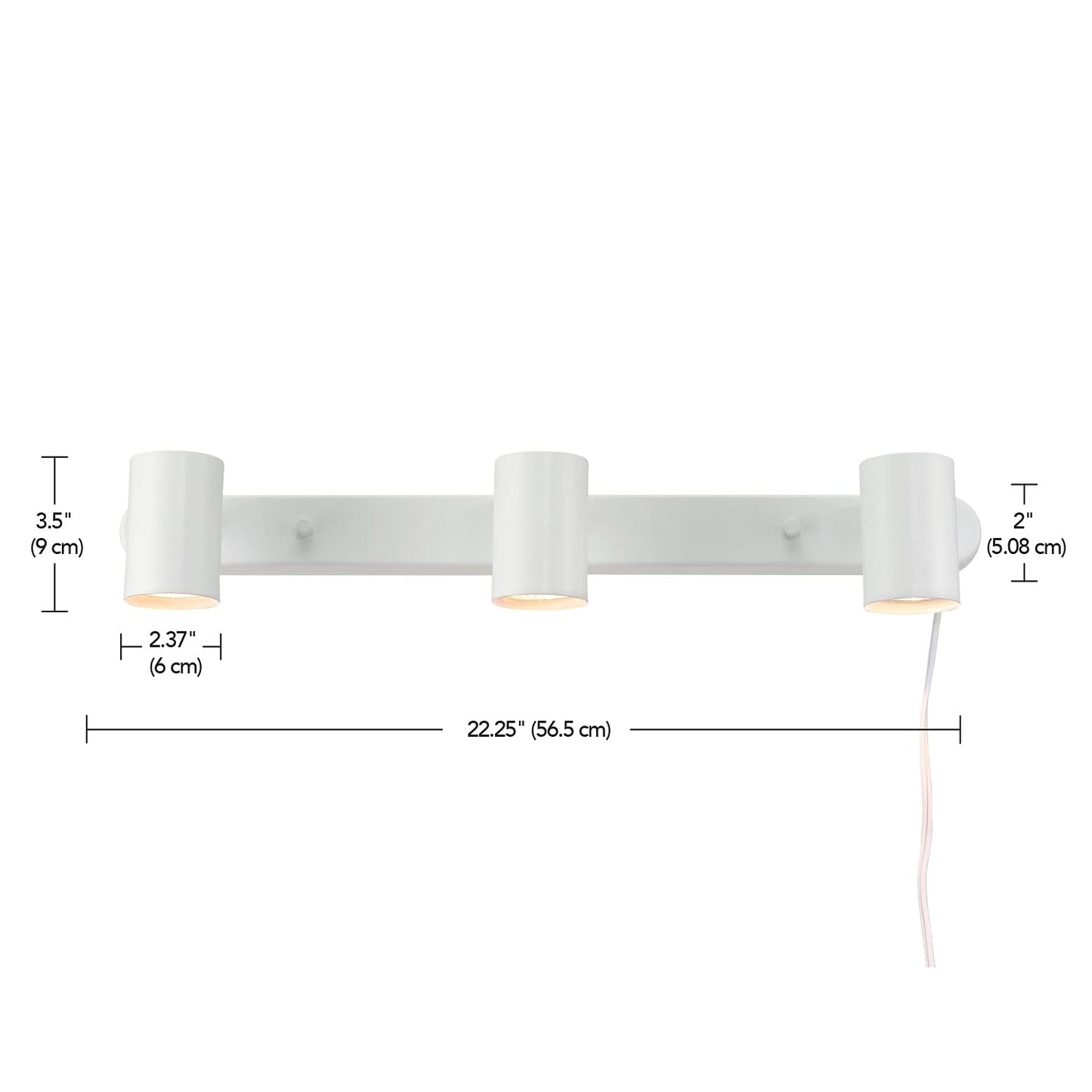 Globe Electric 60024 3-Light Plug-in Track Lighting, Adjustable Heads, Matte White Finish, 22-inch, GU10 Base, 15-Foot Cord with in-Line Switch, Modern Ceiling Light for Apartments and Rentals