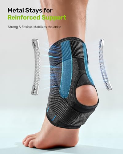 Rakiie Quick Lace Up Ankle Brace with 2 Metal Support Stays, Breathable Stabilizer for Sprained Ankle, Slim Fit Ankle Supp...