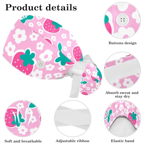 Colored Butterflies Scrub Cap, Adjustable Working Cap with Button, Bouffant Caps with Bow Hair Scrunchy