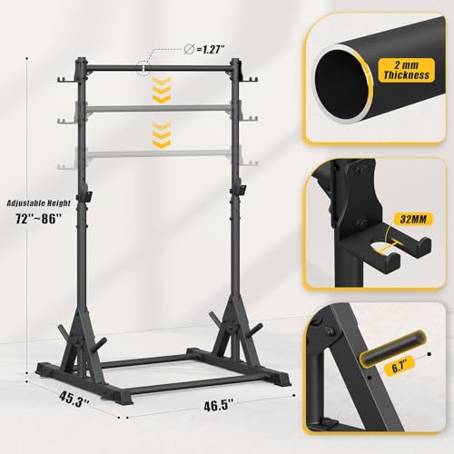 Jusgym Squat Rack with Pull Up Bar, Heavy Duty 600LBS Weight Capacity Squat Rack for Home Gym, Adjustable Multi-Functional...