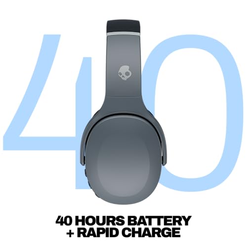 Skullcandy Crusher Evo Wireless Bluetooth Headphones with Extra USB-C Charging Cable, Multi-Sensory Bass, Noise Isolating Over-Ear Fit, 40 Hours Battery, Microphone for iPhone Android - Chill Grey