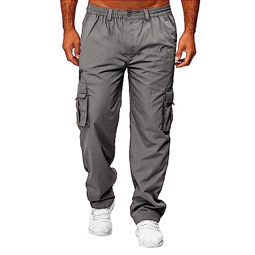 Plus Size Cargo Pants Men Elastic Waisted Casual Trendy Cotton Pants Lightweight Comfort Straight Leg Outdoor Hiking Trousers