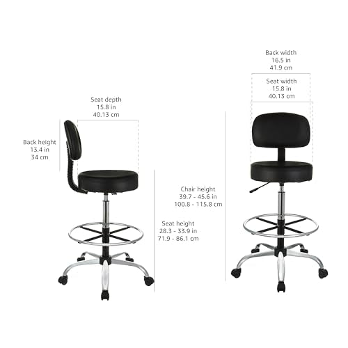 AmazonBasics Multi-Purpose Adjustable Drafting Spa Bar Stool with Foot Rest and Wheels - Black