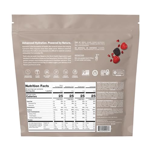 Cure Hydration | Plant-Based Electrolyte Drink Mix | No Added Sugar | FSA-HSA | Dehydration Relief Powder Made with Coconu...