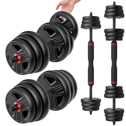UKEEP Adjustable Dumbbells Set, 20/30/40/55/60/80lbs Free Weight Set with Connector, 2 or 3 in 1 Dumbbells Set Used as Bar...