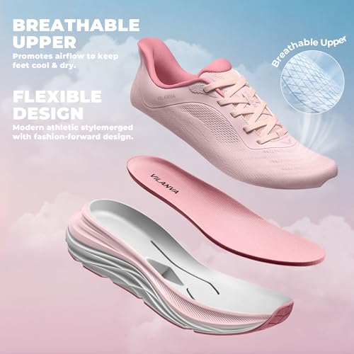 Vilanva Women's Walking Shoes Cushion Comfortable Running Tennis Shoes Non-Slip Workout Gym Athletic Breathable Fashion Sn...