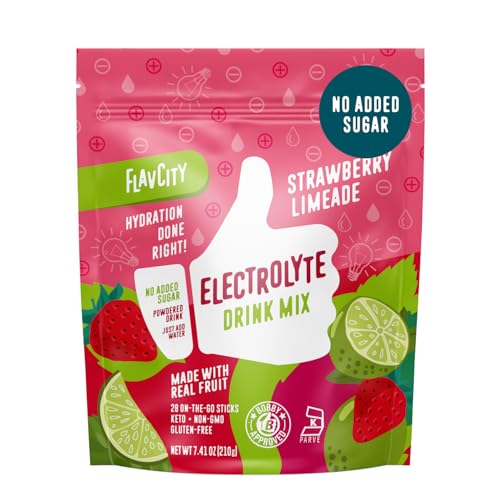 FlavCity Strawberry Limeade Electrolytes Powder Packets - 28 Hydration Packets - No Added Sugar - Hydration Powder with Re...
