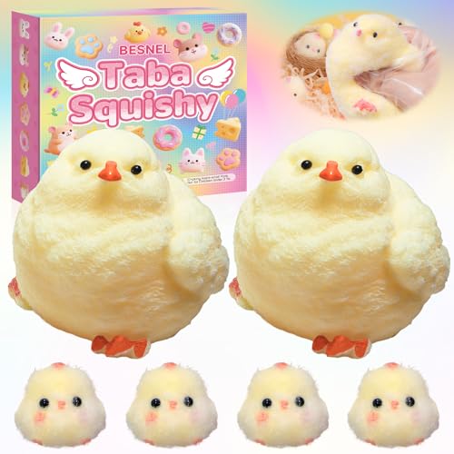 6Pcs Big Taba Squishy Fidget Toys-3.15in, Handmade Ultra Soft Chick Taba Squishy Kit, Cute Fidget Toys Silicone Squeeze To...