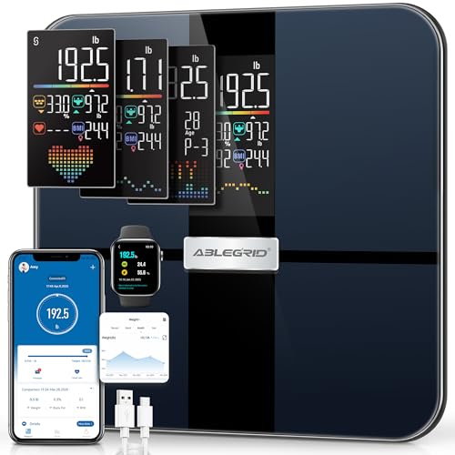 ABLEGRID Smart Body Fat Scale, Rechargeable Digital Bathroom Scale for Body Weight, Gradient Trends and Difference in Chan...
