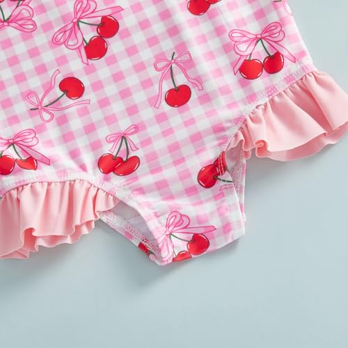 BSaogr Infant Girl Onepiece Swimsuit Cute Printed Sleeveless Ruffle Romper Beach Wear Bathing Suit with Swim Cap