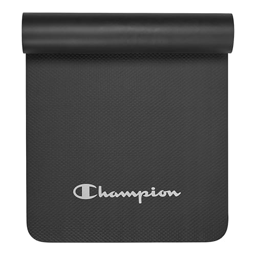 Champion 10mm Exercise Mat, Black, Cushioned Non-Slip Workout Mat with Textured Base for Yoga, Pilates, Stretching & Floo...