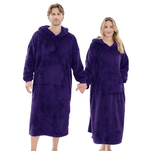PJGGZ Wearable Blanket Hoodie for Women Men, Fleece Warm Comfy Hooded Sweatshirt with Pockets & Sleeves Cozy Gift for Adult