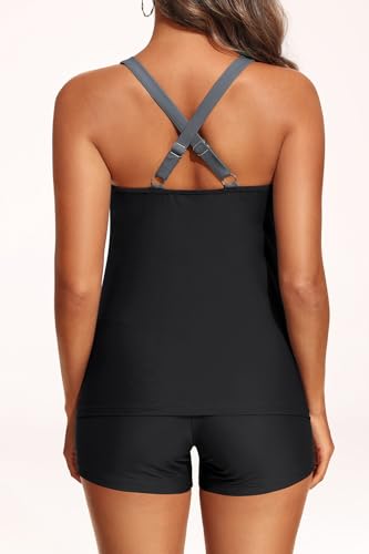 Daci Women 2 Piece Tankini Swimsuit - 2025 Tummy Control Sporty Bathing Suit Color Block Swim Tank Top with Boy Shorts