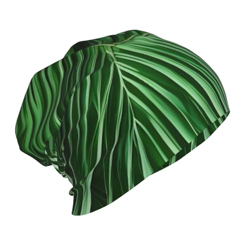 YANYU Cute Green Palm Leaves Print Soft Beanie Winter Hat Warm Thermal Cap Headwear for Snow Play Outdoor Activities