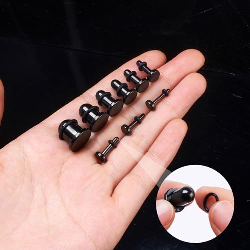 Longbeauty 18PCS 14G-00G Ear Stretching Kit Single Flat Top Gauges Plugs Surgical Steel Ear Expander Body Piercing Jewelry
