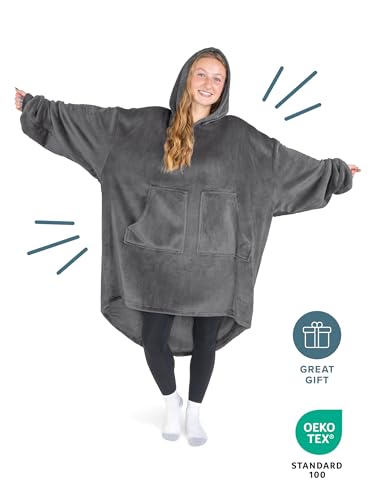 Bare Home Microplush Wearable Blanket with Split Front Pockets - Soft and Plush - Warm and Cozy - Adult & Kid Sizes (Adul...