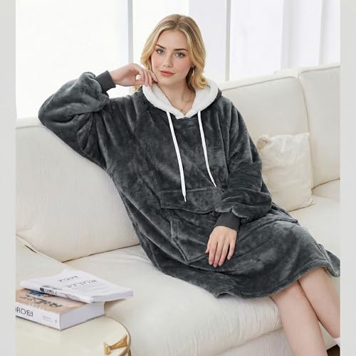 Qeils Wearable Blanket Hoodie for Women, Comfy Sherpa Sweatshirt Blanket as Birthday Christmas Gifts, Oversized Pullover J...