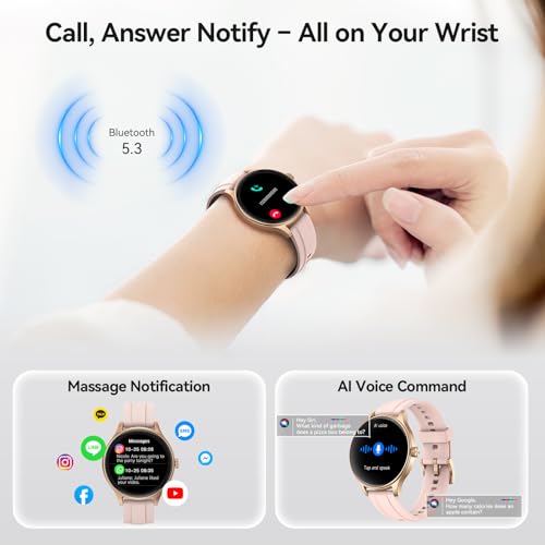 Smart Watches for Women (2 Bands), 1.27" Round Fitness Watch for Android iPhone with Bluetooth Calls (Make/Answer), AI Voi...