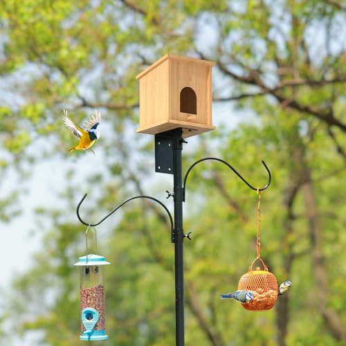 ERYTLLY Bird House Pole 80 Inch Bird Feeder Pole with Squirrel Baffle and 2 Hooks - Heavy Duty Bluebird Feeder Support Rod...