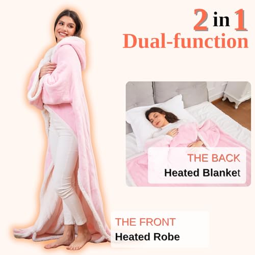 Klaggie Wearable Heated Blanket with Foot Pocket Sleeves, Heated Robe Heated Snuggie, 6 Heating Levels 4 Hours Auto-Off, O...