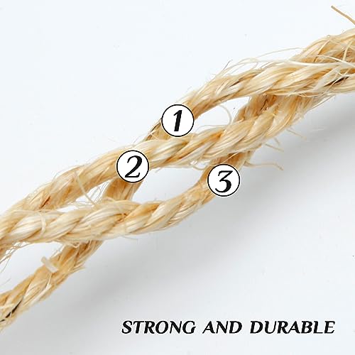 Natural Sisal Rope 1/4 Inch by 49-Feet for Cat Scratching Post Tree Tower Replacement Repair and Replace, DIY Hemp Twine R...