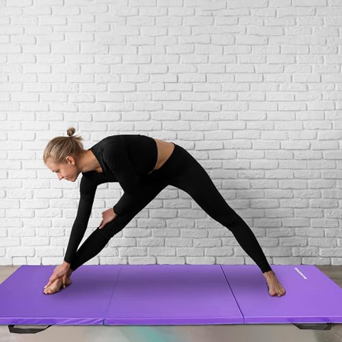 BalanceFrom 6x2 Feet 3-Panel Folding Gymnastics Mat – 2-Inch Thick Pad with Vinyl Surface and Carrying Handles for Tumblin...