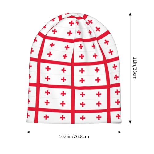 Flag of Georgia Print Beanie Hat for Men and Women Stretchy Slouchy Winter Warm Cap Headwear Accessory Black