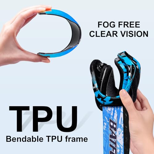 BATFOX Anti Fog Ski Goggles OTG for Adults & Kids, Snowboard Goggles with 100% UV Protection & Anti-Slip Fit for Skiing
