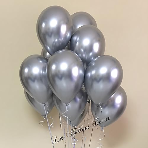 Voircoloria 110pcs Metallic Silver Balloons 12inch Chrome Silver Latex Party Balloons for Graduation, Wedding, Birthday, N...