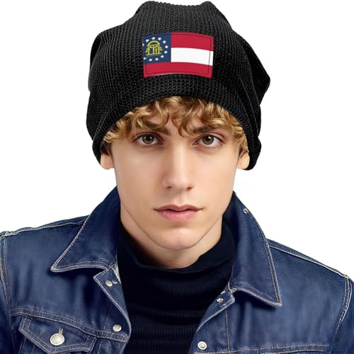 Georgia State Flag Print Lightweight Waffle Pullover Hat Men Women Winter Headwear Outdoor Camping Travel