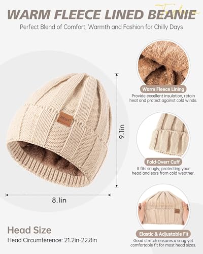 Winter Hat Gloves Scarf Earmuffs Set for Women, Fleece Lined Beanie Long Scarf Touchscreen Gloves Ear Warmer, 4 in 1 Gift Set