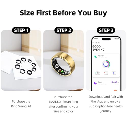 TIAZUUX Smart Ring for Women&Men-Activity/Sleep/Heart Rate/HRV/Stress/Women's Health Tracker-IP76 Waterproof-No Subscripti...
