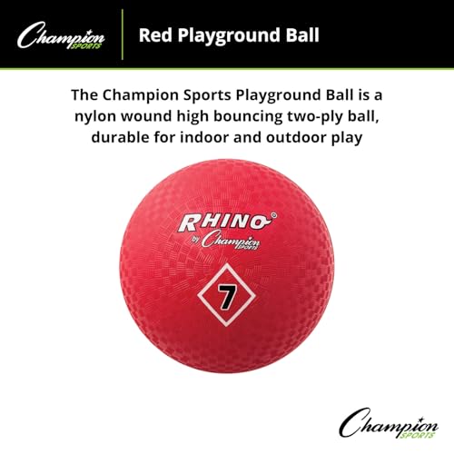 Champion Sports Playground Ball – High-Bounce 2-Ply Construction, Durable Red Ball for Throwing, Catching & Kicking - Mult...